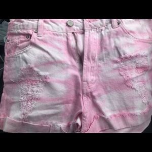 Forever 21 Pink & White Tie-Dye Jean Shorts